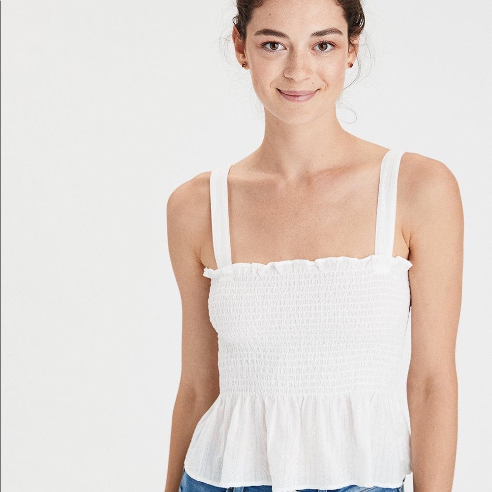 White Smocked American Eagle Tank Top